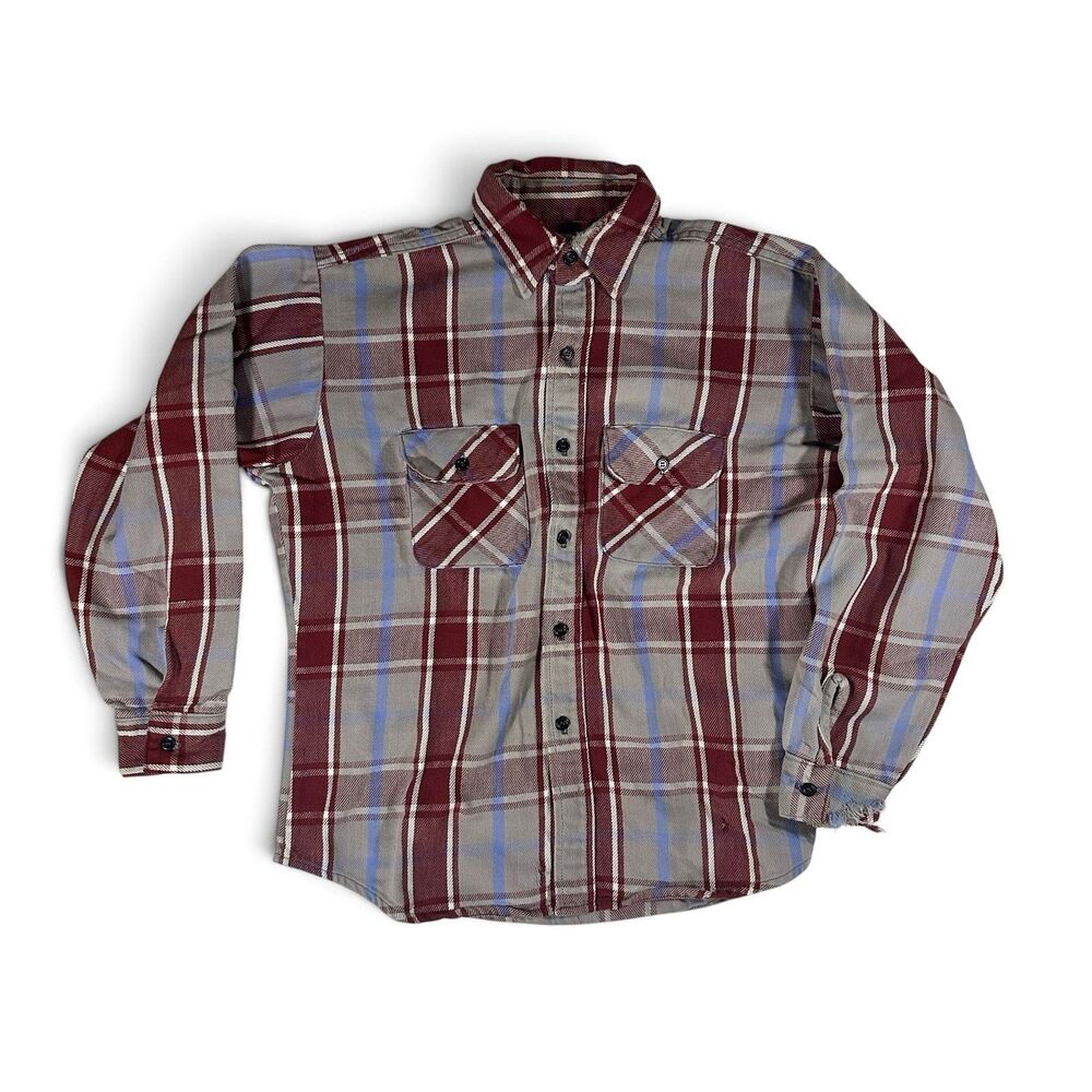 Vintage Kodiak Heavy Flannel Shirt M Plaid Button Up Made USA Distressed Grunge